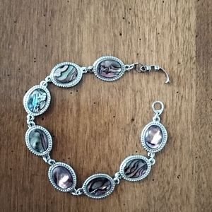 Vintage Abalone shell linked bracelet in silvertone